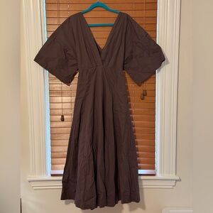 Free People Chocolate Brown V-Neck, Open Cross Back Maxi Dress